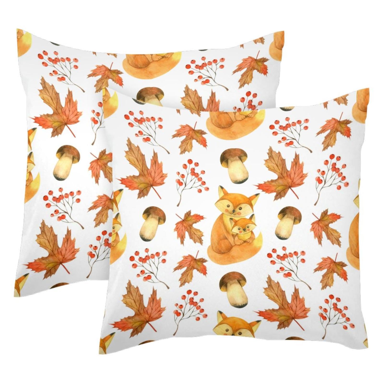 Housse de coussin velours 50x50 cm lot de 2 motif renard automne