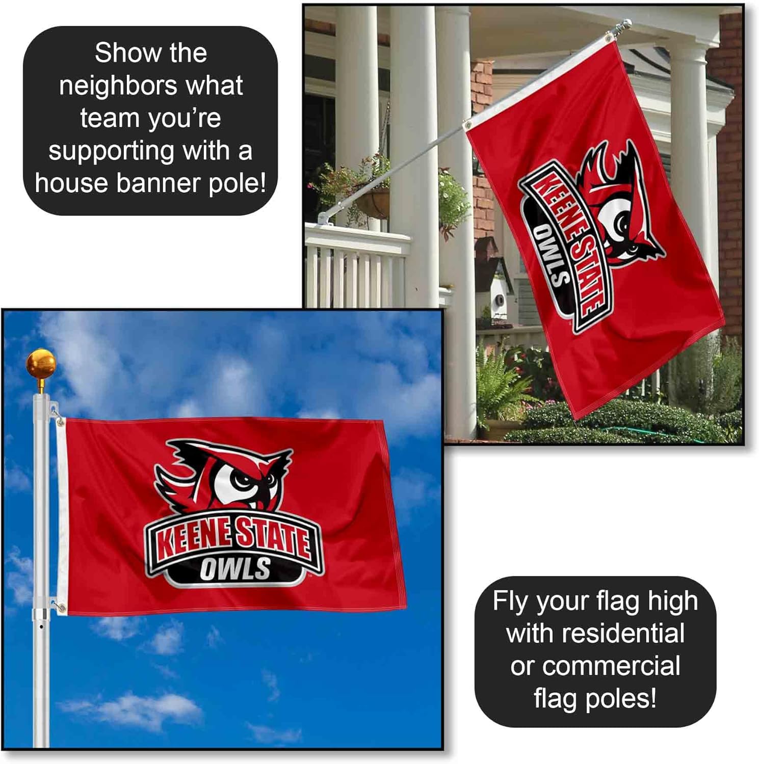 College Flags & Banners Co. Keene State Owls Logo Large Grommet Banner Flag - Image 3