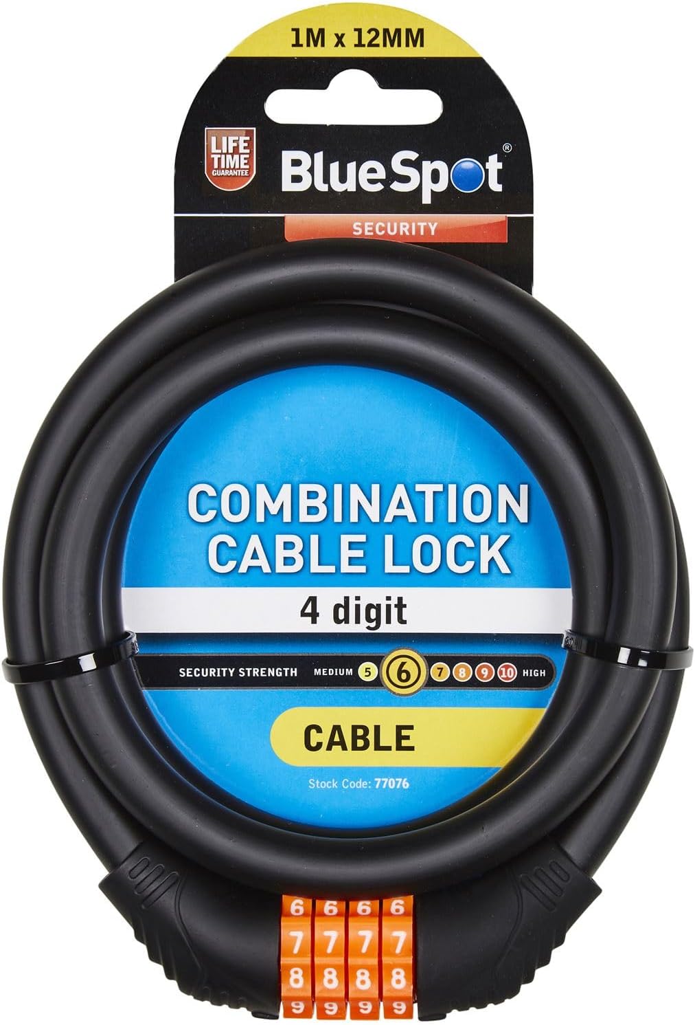 1mtr x 12mm Combination Cable Lock. Bicycles & General Security. PVC Coated