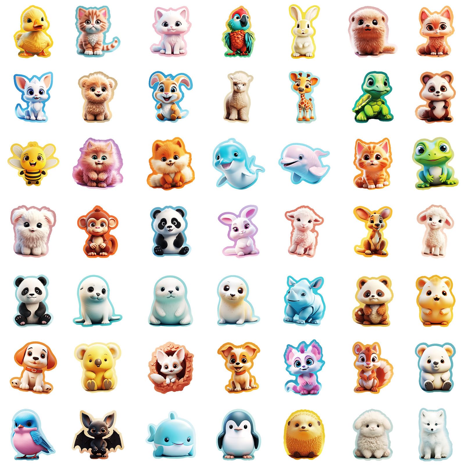 100 simpatici adesivi a forma di animali per Kindle, confezione di adesivi in vinile Kawaii con adorabili animali pastello e animali dei cartoni animati per laptop, diari, custodie per telefono