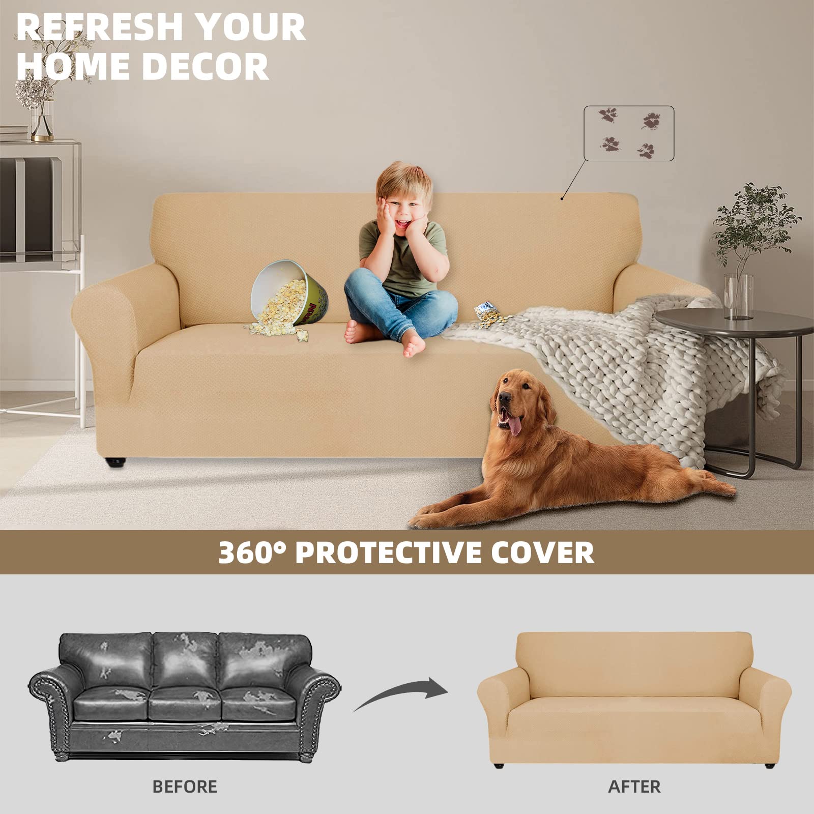 Ystyle Stretch Bankhoes 4 Zits, Elastische Bankhoezen Voor Woonkamer, 1 Stuks Universele Rekbare Armsteun Sofahoes Met Anti-slip Schuim, Krasbestendig Meubelhoes Voor Bank, Bordeaux