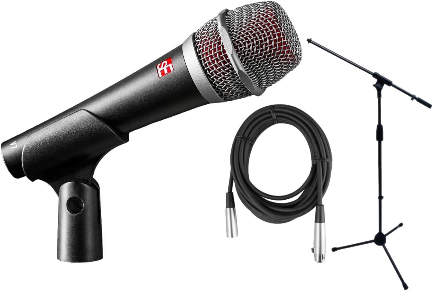 SE Audio V7 Dynamic Vocal Microphone w/Clip, Bag, Boom Stand, and XLR Cable