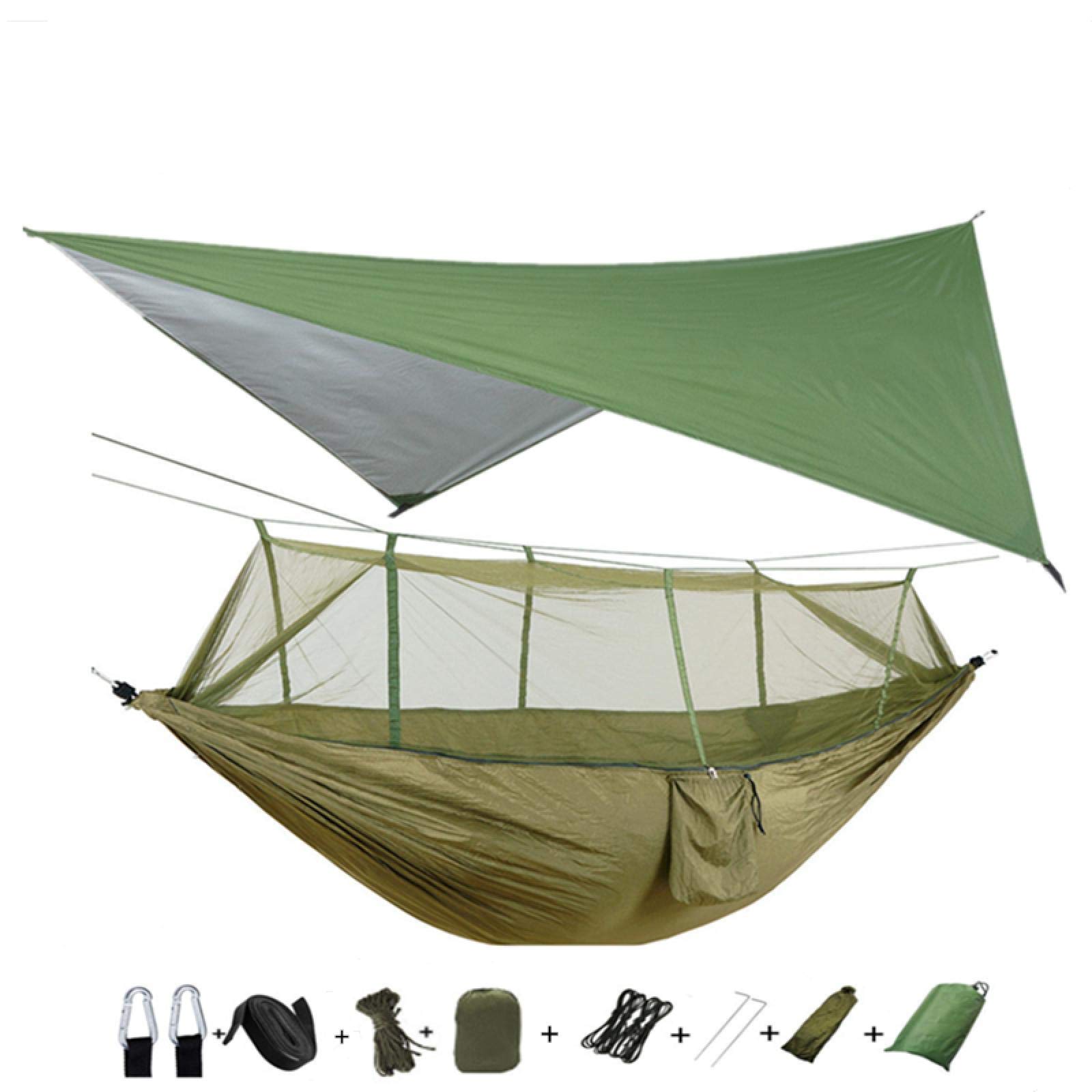 OLIFE Amaca Da Campeggio Ultraleggera Con Zanzariera - Doppia, Portatile, Nylon 210T, Per 2 Persone - Verde Mimetico XL