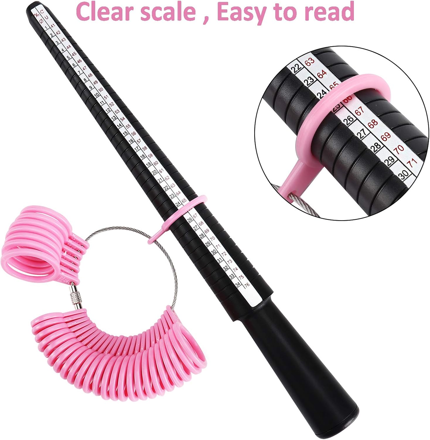 Ring Sizer Measuring Tool, Accmor Ring Sizing Kit Including Plastic Ring Mandrel Ring Size Guage & 2 Pcs Finger Measurement, Four Sizes Ring Measurer Stick for Women Man Jewelry Ring Making
