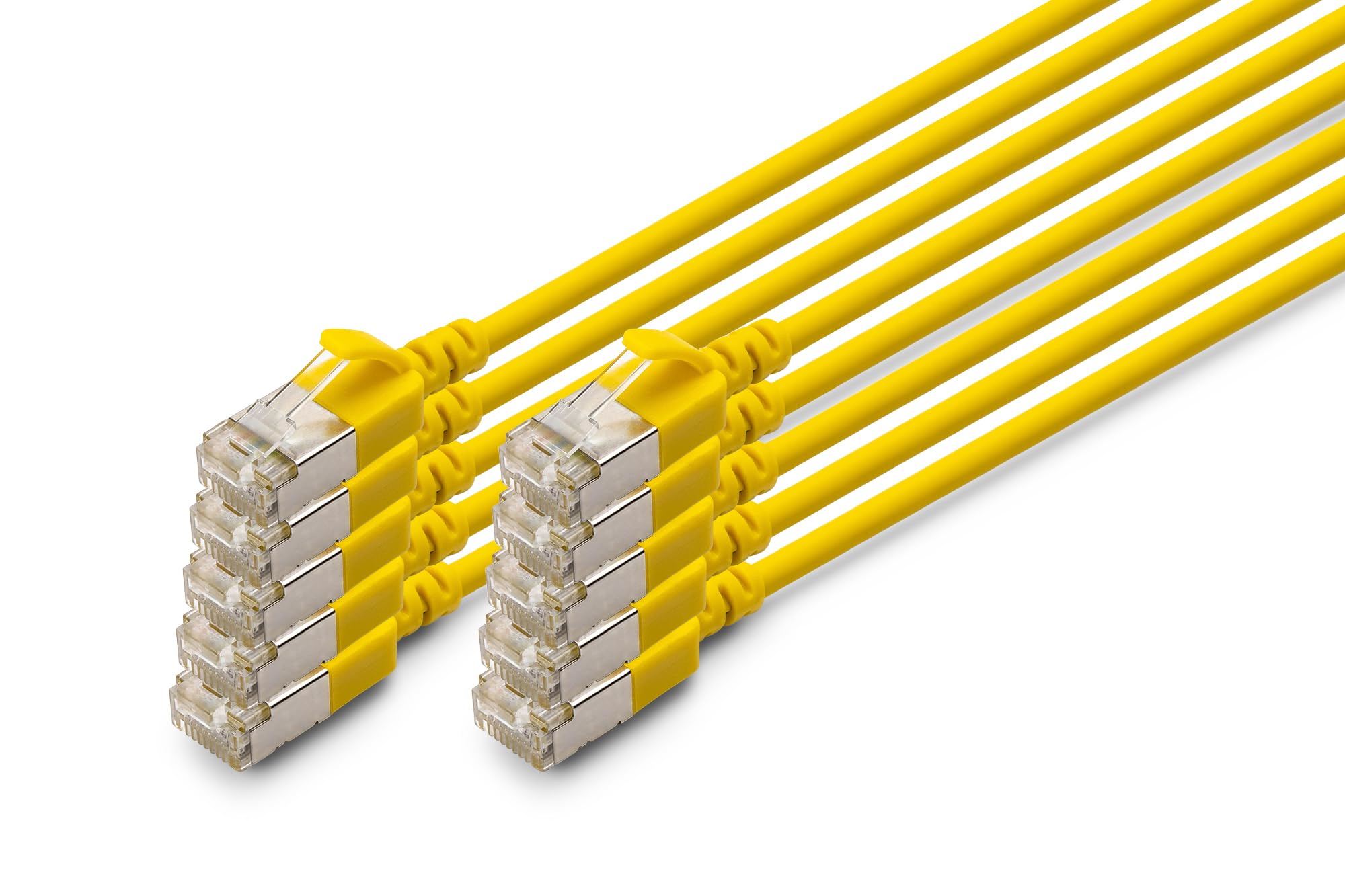 DIGITUS Câble LAN Cat 6A – 5 m – 10 pièces – Slim – F/FTP – Jaune | 10 Gbit/s – Blindé – PoE+ – AWG 32/7 – LSZH – Câble réseau RJ45 – Compatible Cat 6 et Cat 7