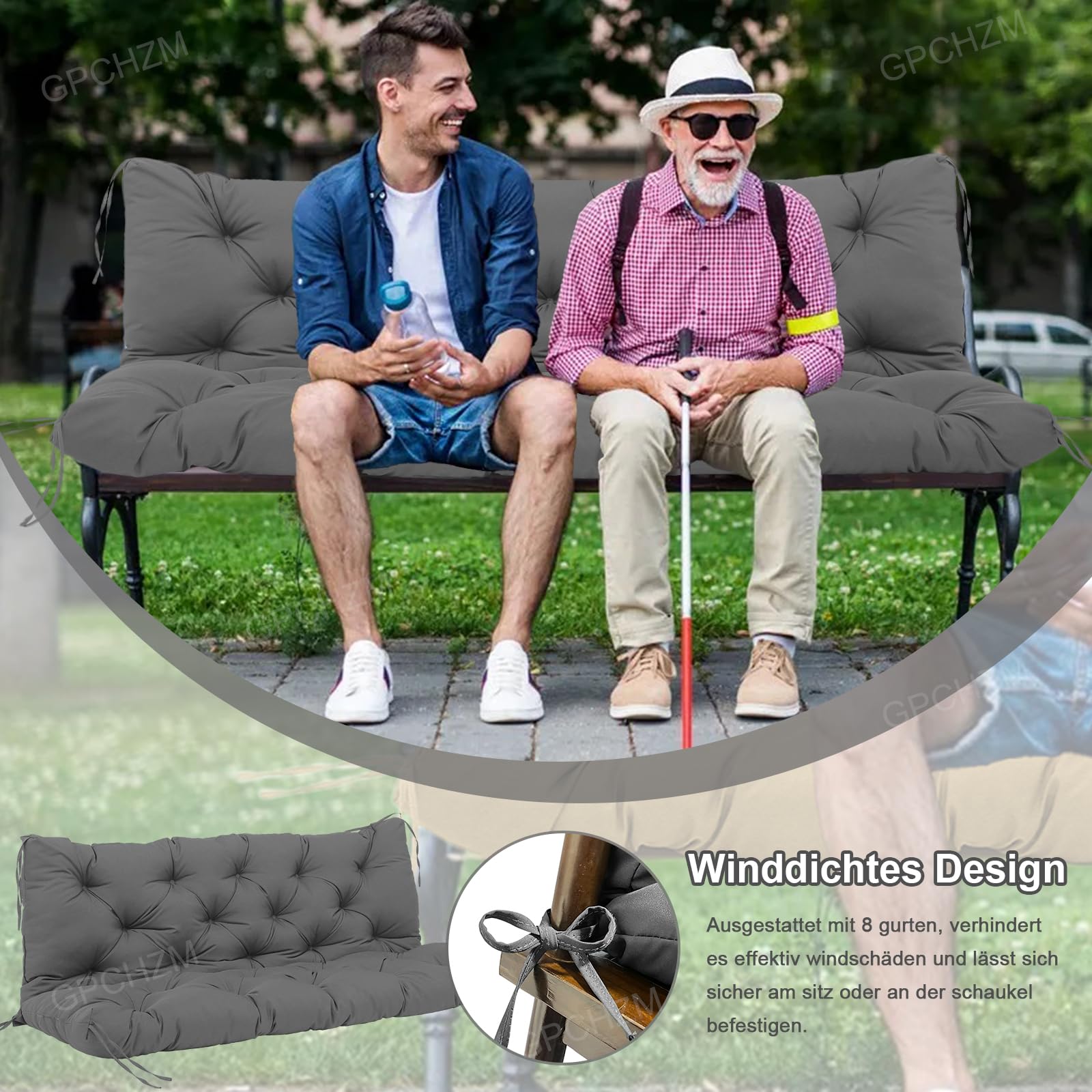 Hollywoodschaukel Auflage 180cm Wasserdicht Gartenbank Auflage Verdickt(12.5cm) Mit Rückenlehne Schaukelbank Auflage für Hollywoodschaukel Sitzbank Gartenbank Terrasse Hinterhof Rasen Veranda