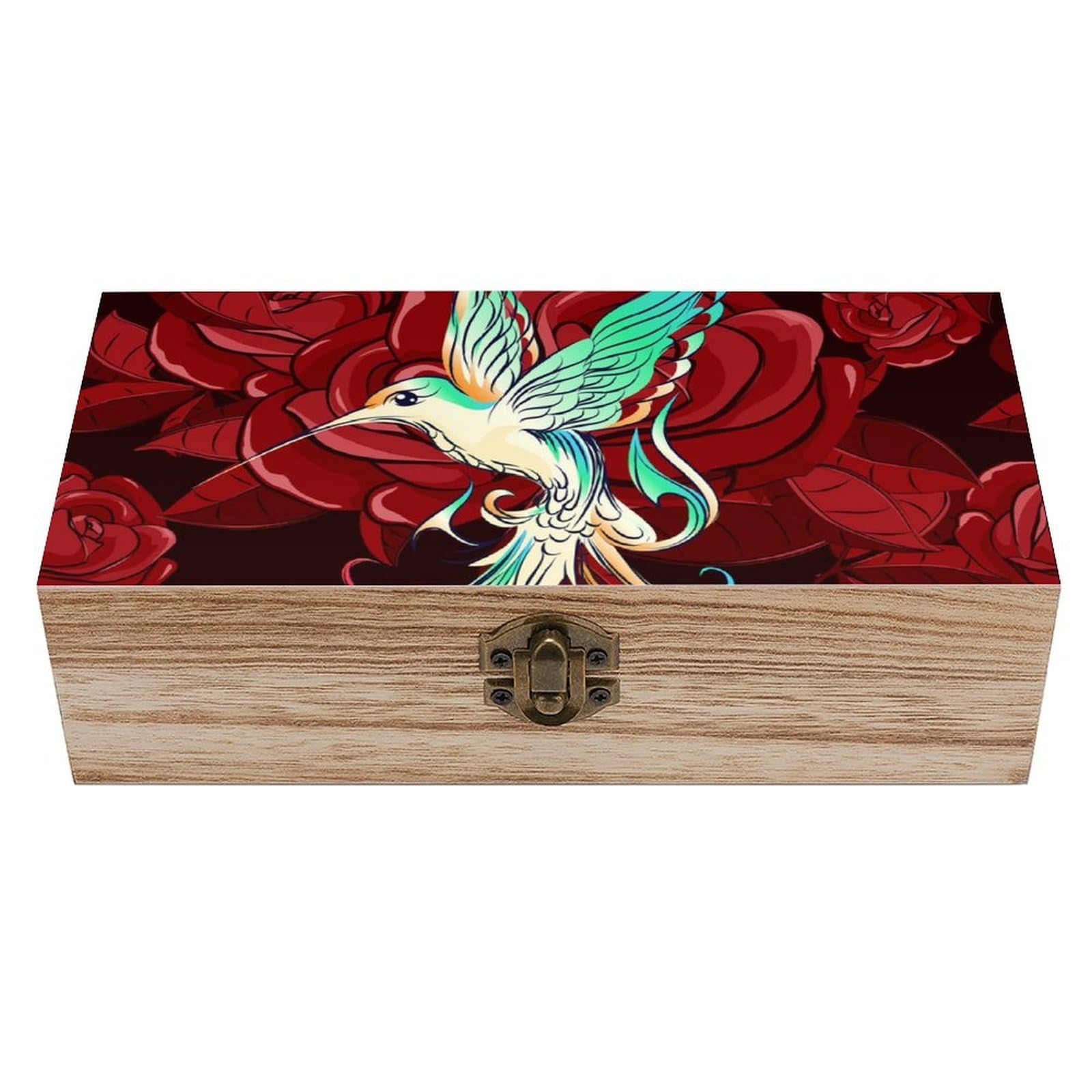 Cgsbngha Style Beautiful Hummingbird With Rose Wooden Storage Boxes With Lid Memory Box Decorative Organiser For Office And Home