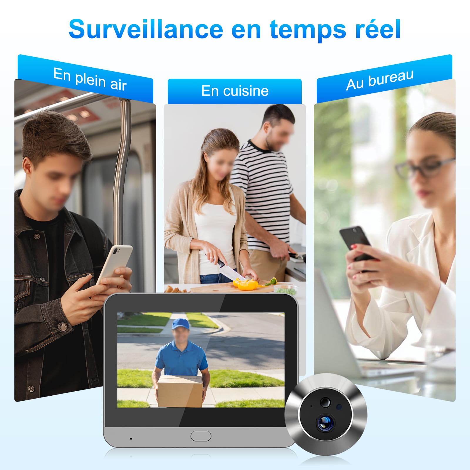 Visiophone Connecté WiFi 2,4 GHz 1080P Caméra 4.3 Pouces Moniteur PIR Vision Nocturne