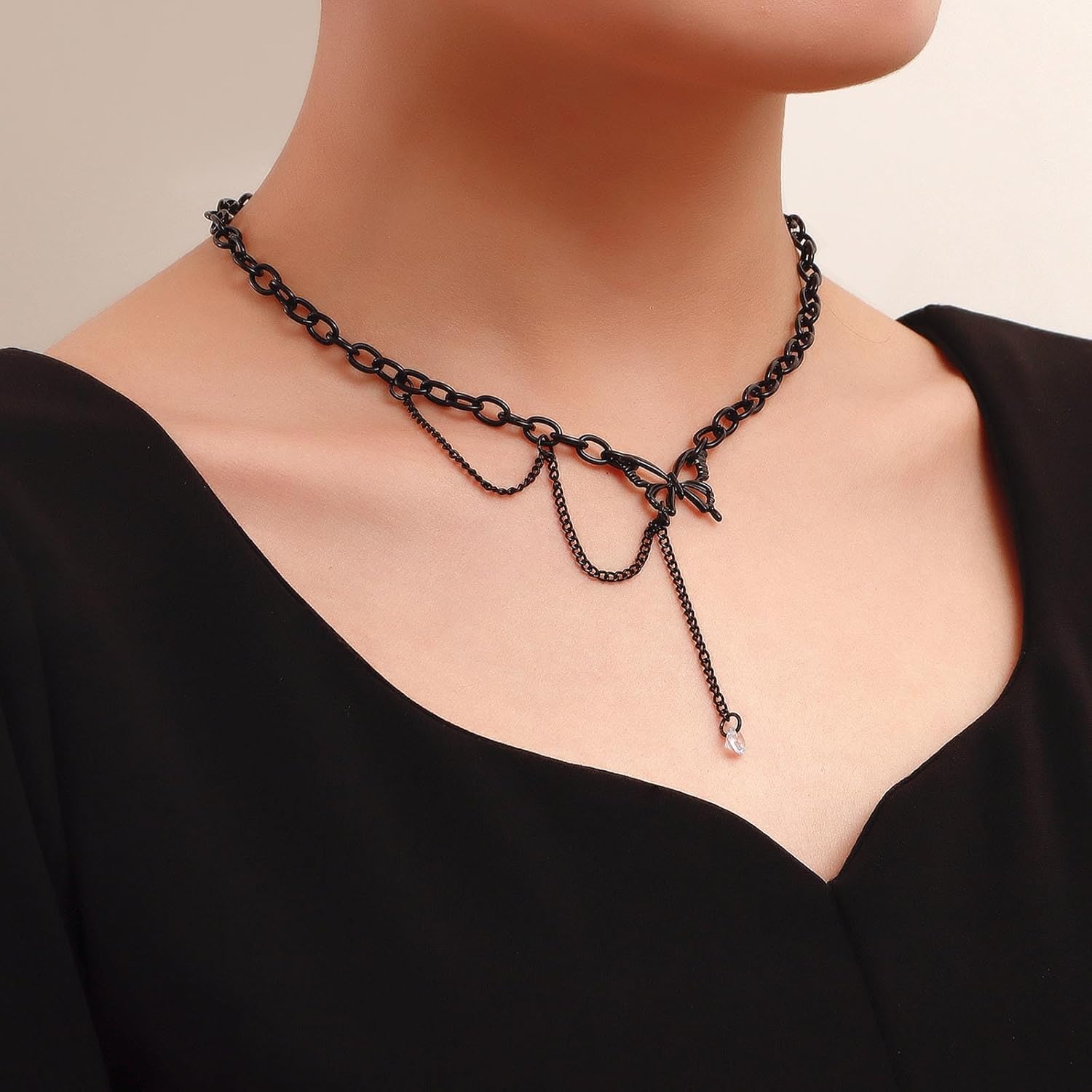 Andelaisi Punk Black Butterfly Choker Necklace Black Hollow Butterfly Chain Necklace Vintage Crystal Pendant Necklace Personalized CZ Dangle Necklace Jewelry for Women - Image 5