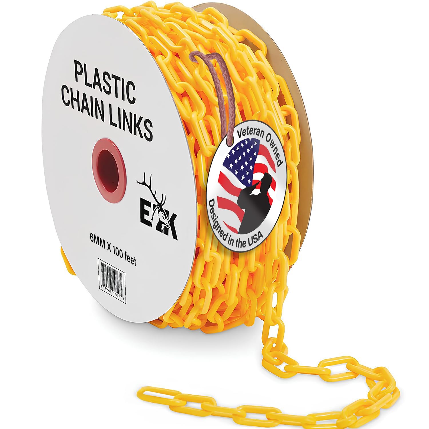 ELK Weatherproof Yellow Plastic Safety Barrier Chain Link - 100 ft Roll - Plastic Chain Links for Events, Crowd Control, Construction & More - Chain Safety Barriers