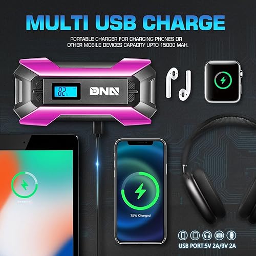 Miniatura 7 de DNA Motoring TOOLS-00268 12V 1500A 15000 mAh Arrancador portátil multifuncional de batería de auto para hasta 7.0L de gasolina y 5.5L de motor