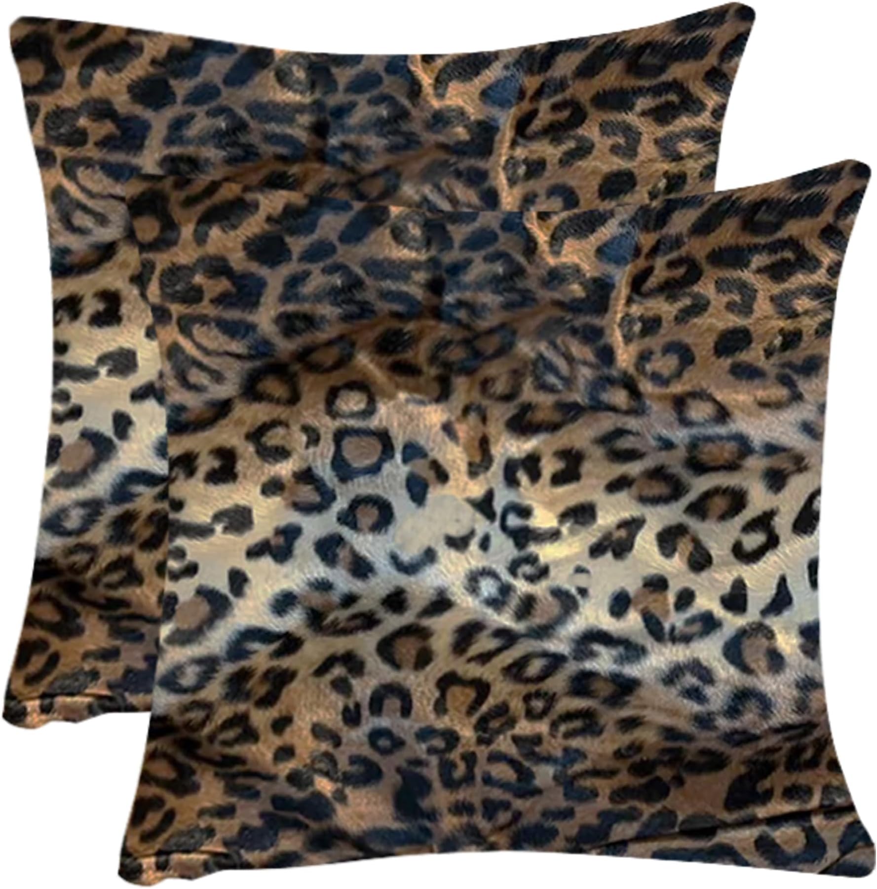 2 Pack - 18" x 18" Short Faux Fur Cushion Decorative Pillow Covers Animal Theme Print Style Square Throw Pillowcase Cushion Covers for Sofa,Bed,Chair,Auto Seat (A)