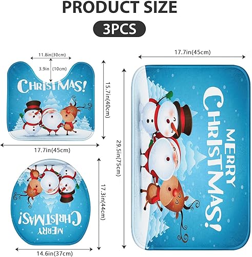 Miniatura 2 de ArtSocket Juego de 3 tapetes de baño de Navidad, diseño de Papá Noel, muñeco de nieve, alce, funda lavable, juego de 3 tapetes de baño para