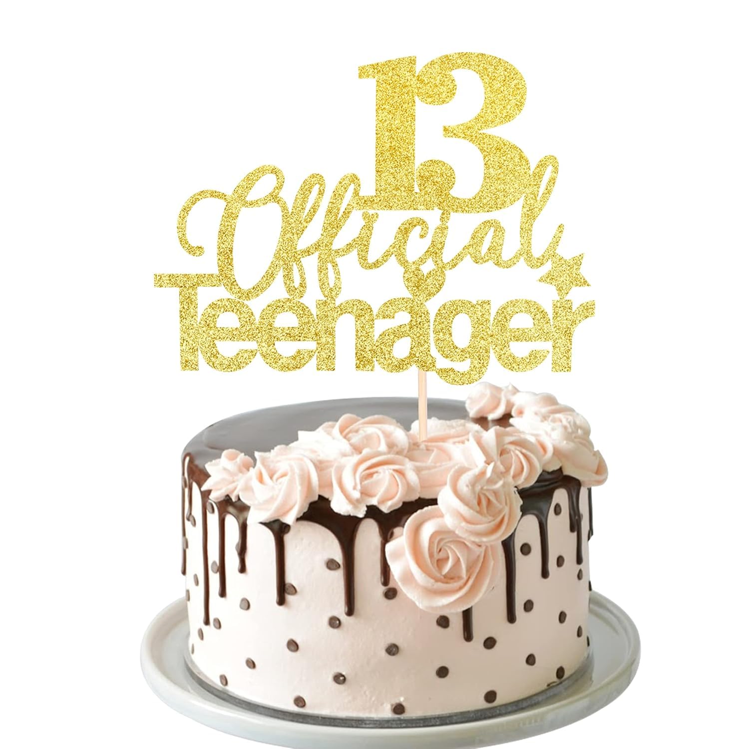 1 Stück 13 Offizieller Teenager Tortendeko Glitzer 13th Geburtstag Kuchen Deko 13 Official Teenager Cake Topper für Prost auf 13 Jahre Thema Party Kuchen Dekoration Gold