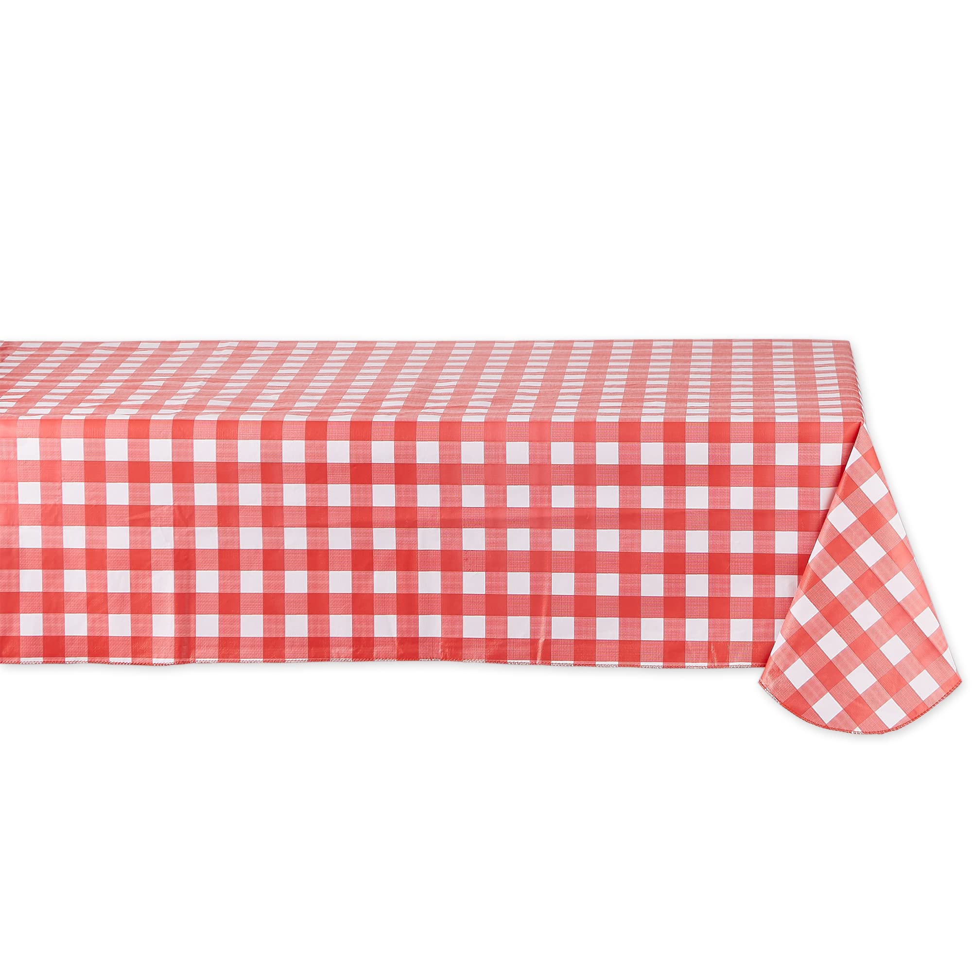 J & M Home Fashions Waterproof Spill Proof Vinyl Check Plaid Tablecloth with Flannel Backing, 60x84, Red and White