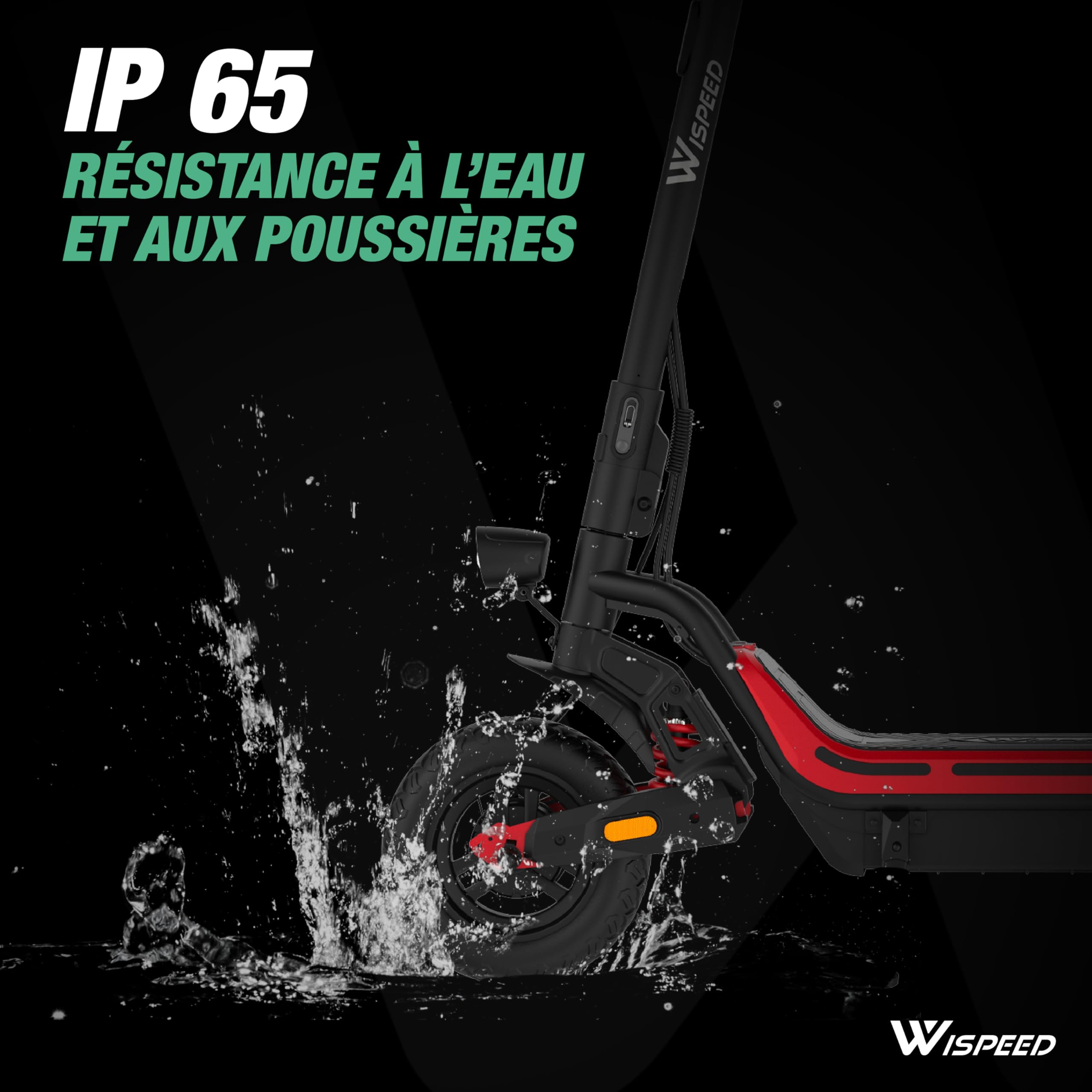 Wispeed - SUVPILOT 150R - Trotinette électrique Off Road - 800 W - Pliable - Pneu Cross 10" - 60km - 25km/h - Deck Ultra Large 20cm - IP65 - IPX6 - Écran LED - Double Frein - Double Suspension - Noir