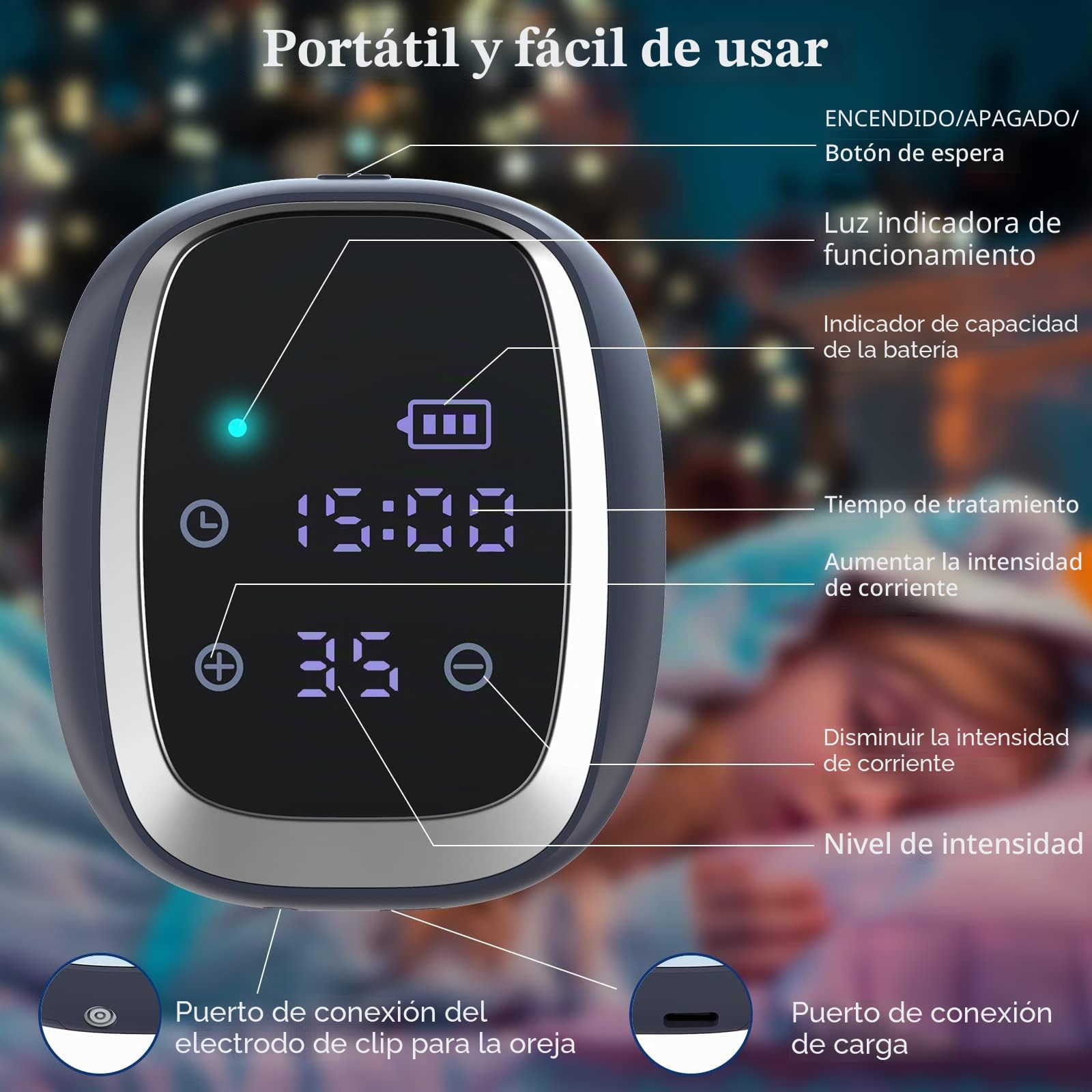 KTS Dispositivo de ayuda para dormir para insomnio, nuevo modelo CES 2.0, estimulación de electroterapia craneal para ansiedad, depresión y dolor de cabeza, máquina de soporte para dormir recargable
