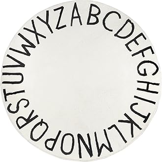 Topotdor Round Kids Play Rug Alphabet Nursery Area Rug Extra Large Soft Crawling Play Mat for Children Toddlers Bedroom (47 inch, White)OEKO-TEX STANDARD 100