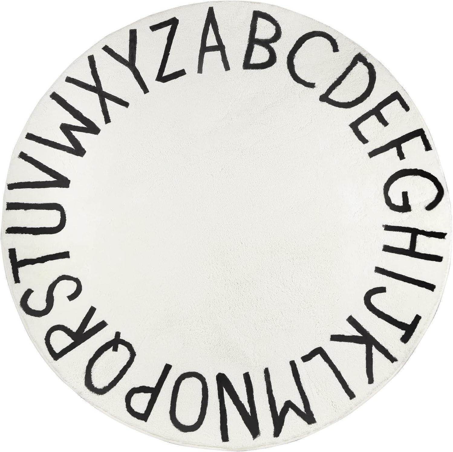 Topotdor Round Kids Play Rug Alphabet Nursery Area Rug Extra Large Soft Crawling Play Mat for Children Toddlers Bedroom (47 inch, White)OEKO-TEX STANDARD 100