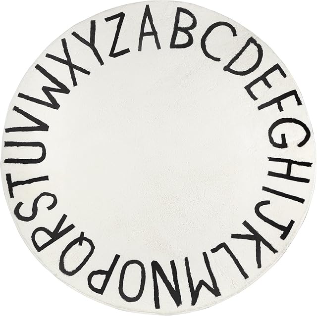 Topotdor Round Kids Play Rug Alphabet Nursery Area Rug Extra Large Soft Crawling Play Mat for Children Toddlers Bedroom (63 inch, Beige)