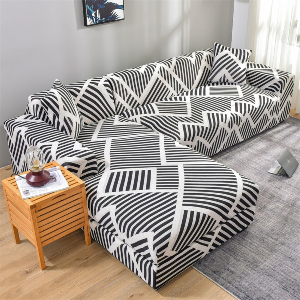 OKJK Sectional sofa cover l shape, Printed Stretch comfort fabric corner sofa cover, for living room recliner sofa covers, all inclusive, easy care (color 25,Small(90-140cm))