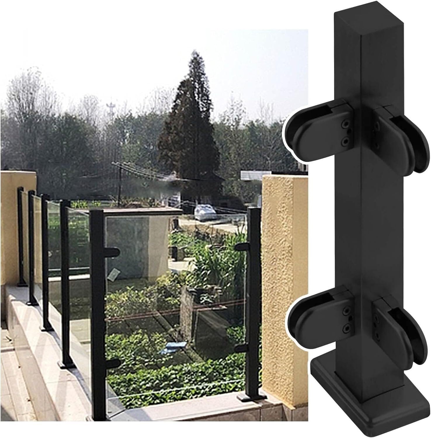 Poste de barandilla de vidrio negro de 85 cm para escalera y patio