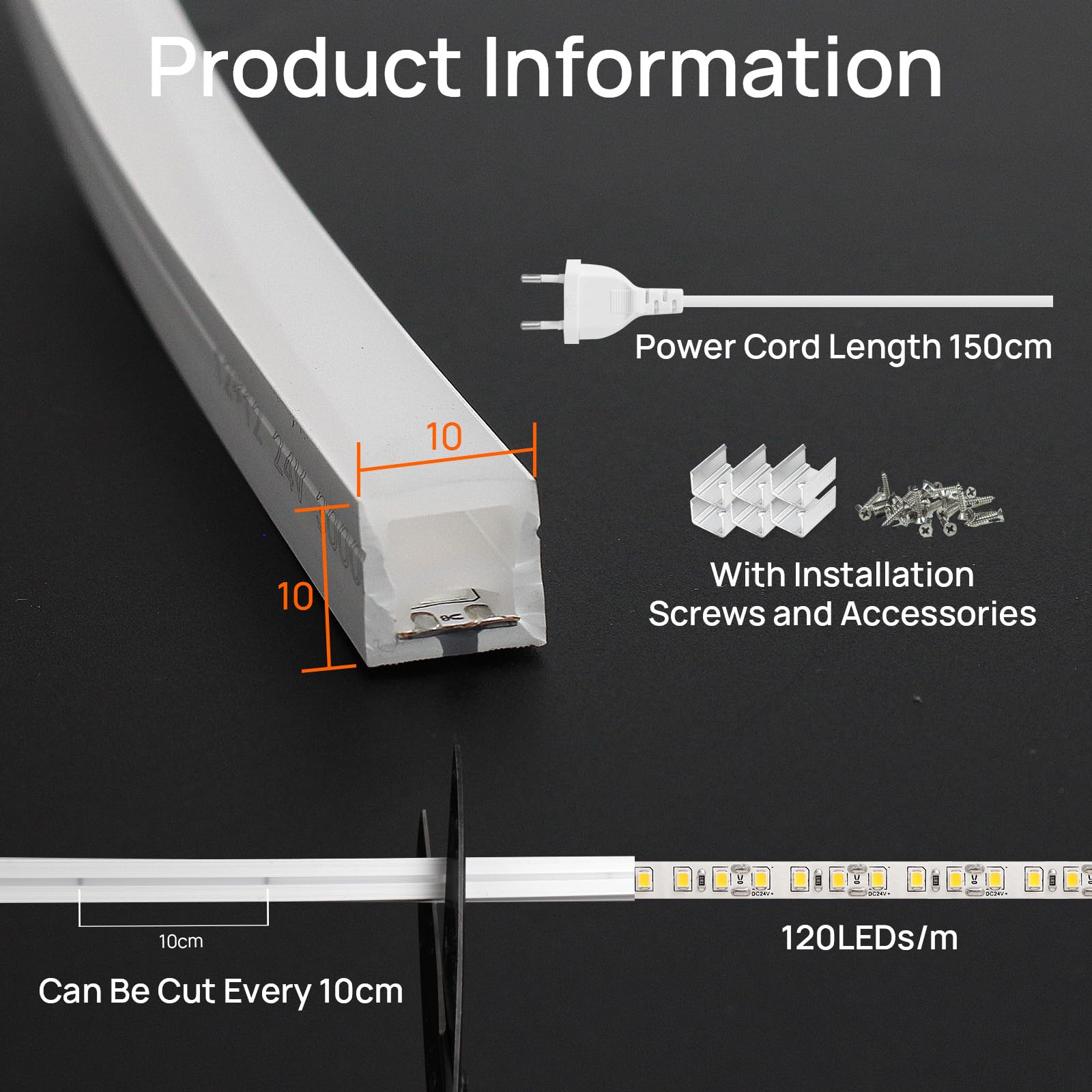 Neon LED Streifen 5m Silikon Wasserdicht IP65 LED Strip Warmweiss 3000K 10mm 230V Flexibler DIY Lichtband mit Netzteil