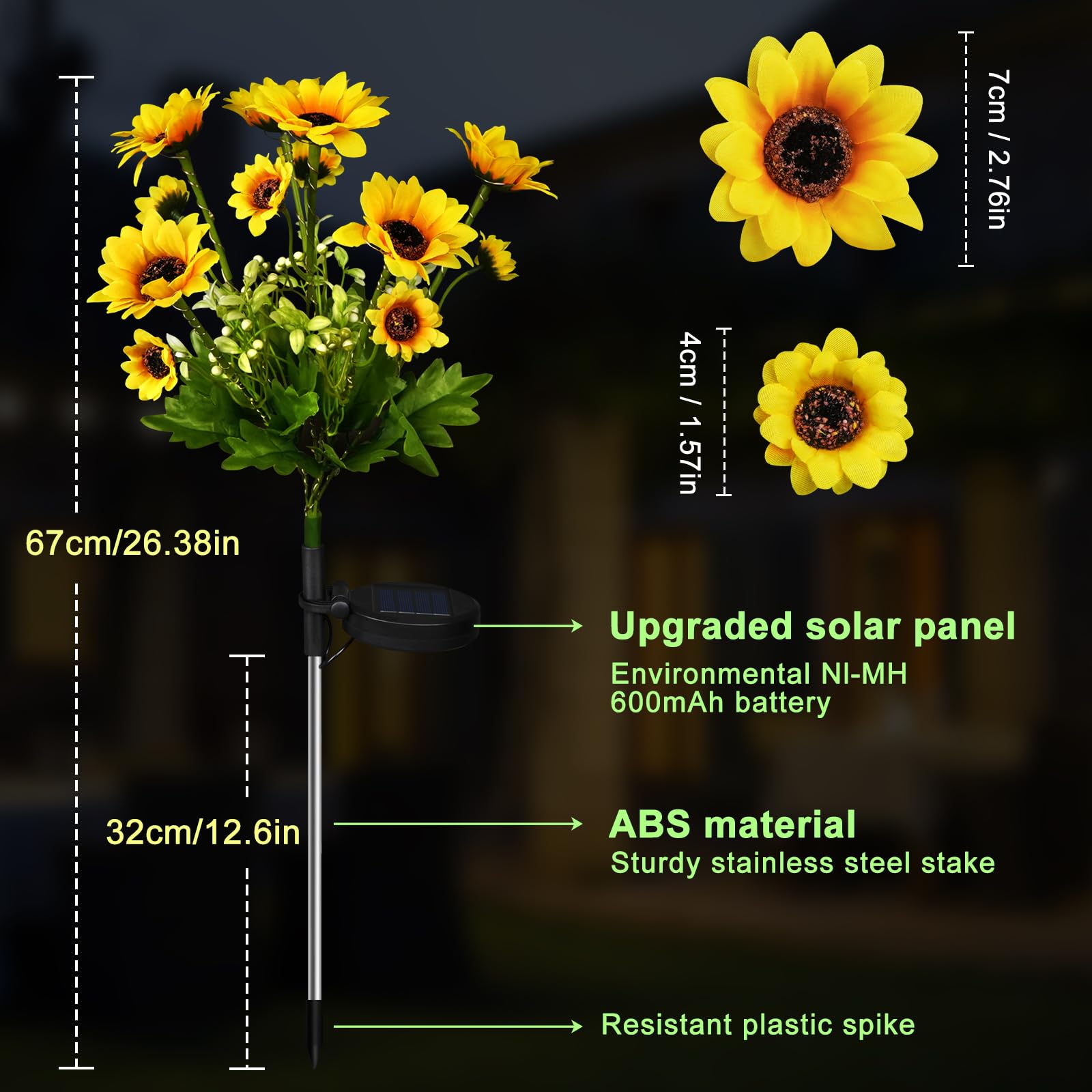 Aolyty Luci solari da giardino per esterni, con 24 girasoli, 2 modalità, impermeabilità IP65, luce a LED per vialetti, patio, cortile, paesaggio, decorazione