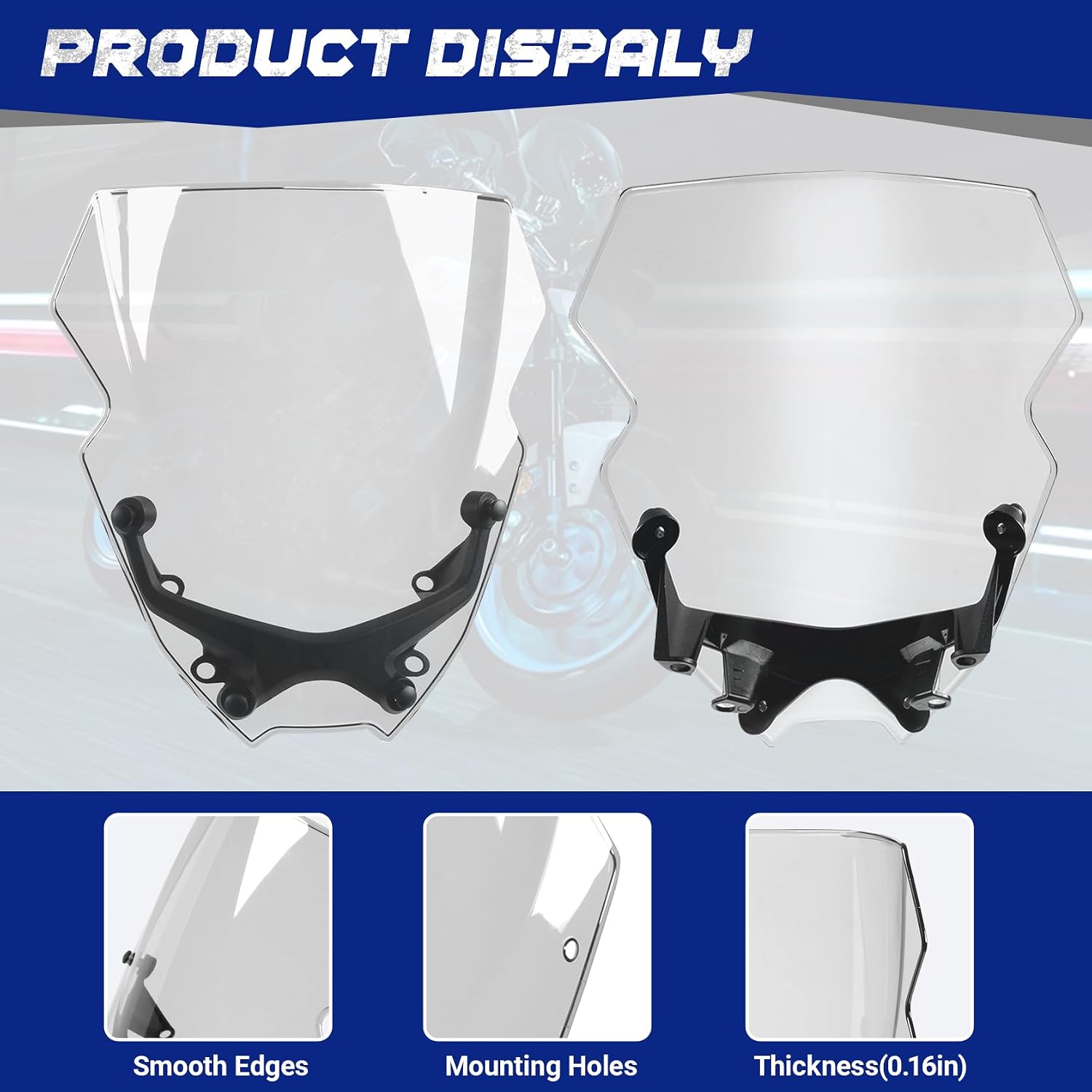 12" Motorcycle Windshield for MT09 MT-09/SP FZ09 2021 2022 2023 Windscreen Front Wind Deflector with Mounting Bracket, Clear