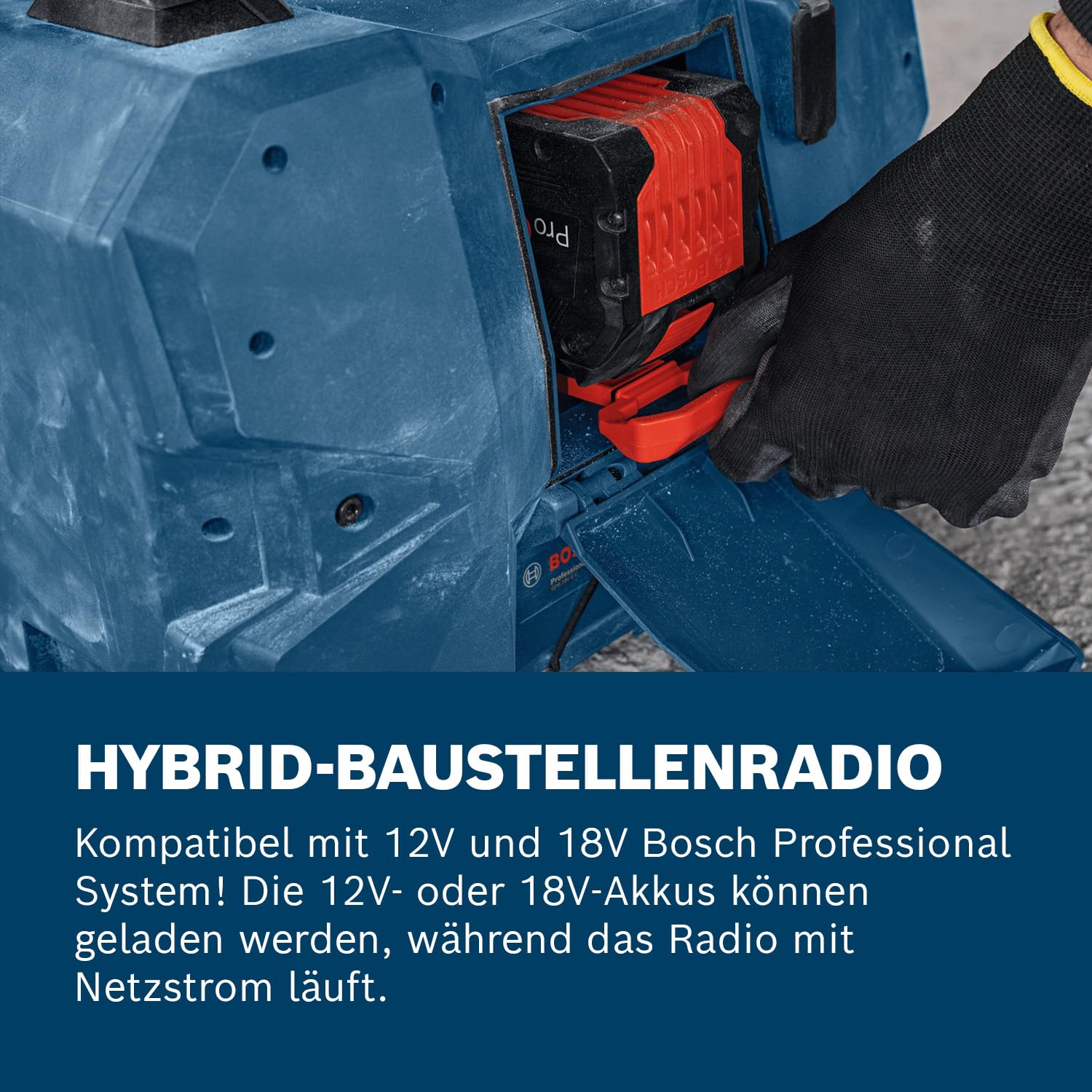 Bosch Professional 18V/12V System Akku-Baustellenradio GPB 18VH-6 SRC (Laden im Werkzeug für 18V & 12V, inkl. Flaschenöffner, 2X AAA-Batterie, Displayschutzfolie, ohne Akku/Ladegerät)