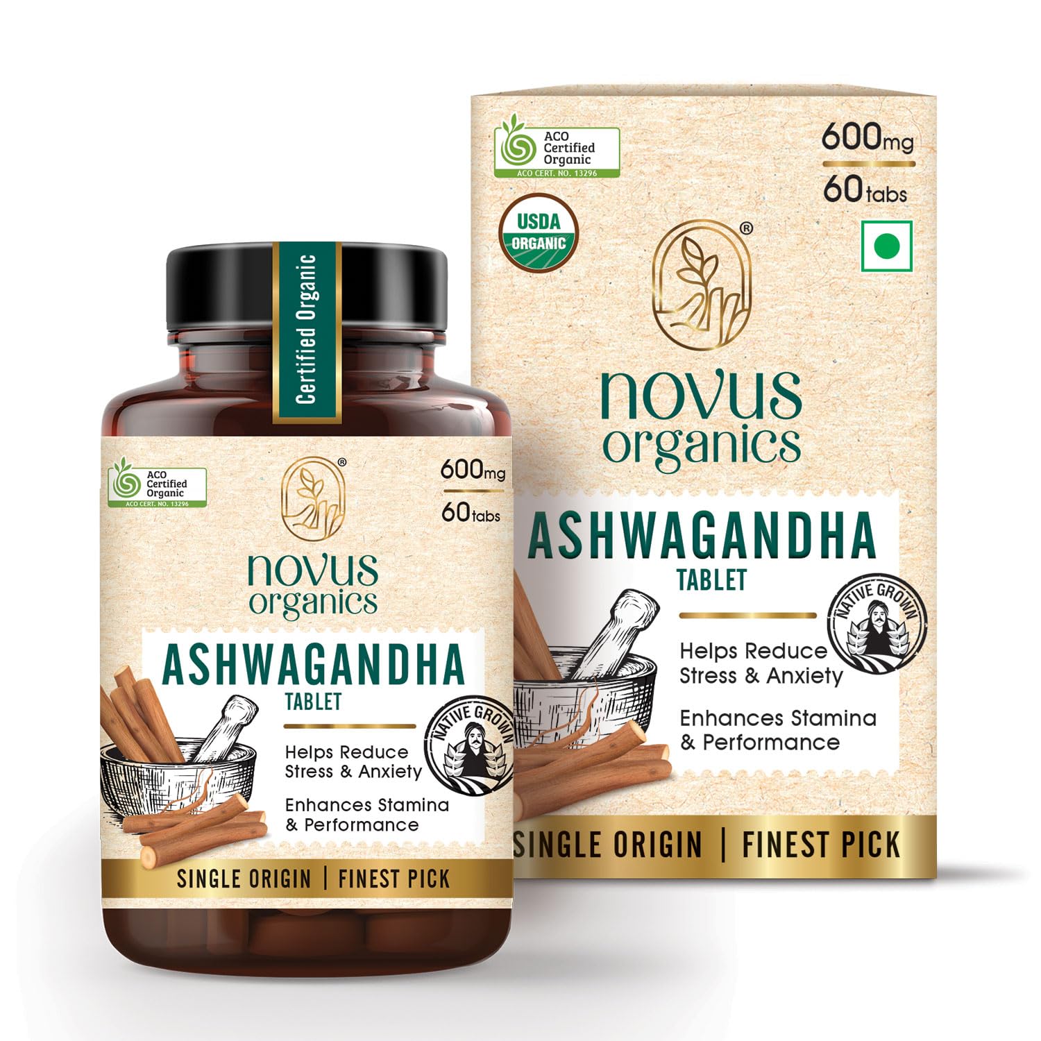 Novus Organics Premium Ashwagandha 60 Tablets- 600mg | Stress Relief & Immunity Booster | Single-origin Rejuvenates Mind & Body | Withania Somnifera Extract 100% ACO & USDA Certified Organic (60 Tabs) (B0D6RSV7RR) Amazon Price History, Amazon Price Tracker