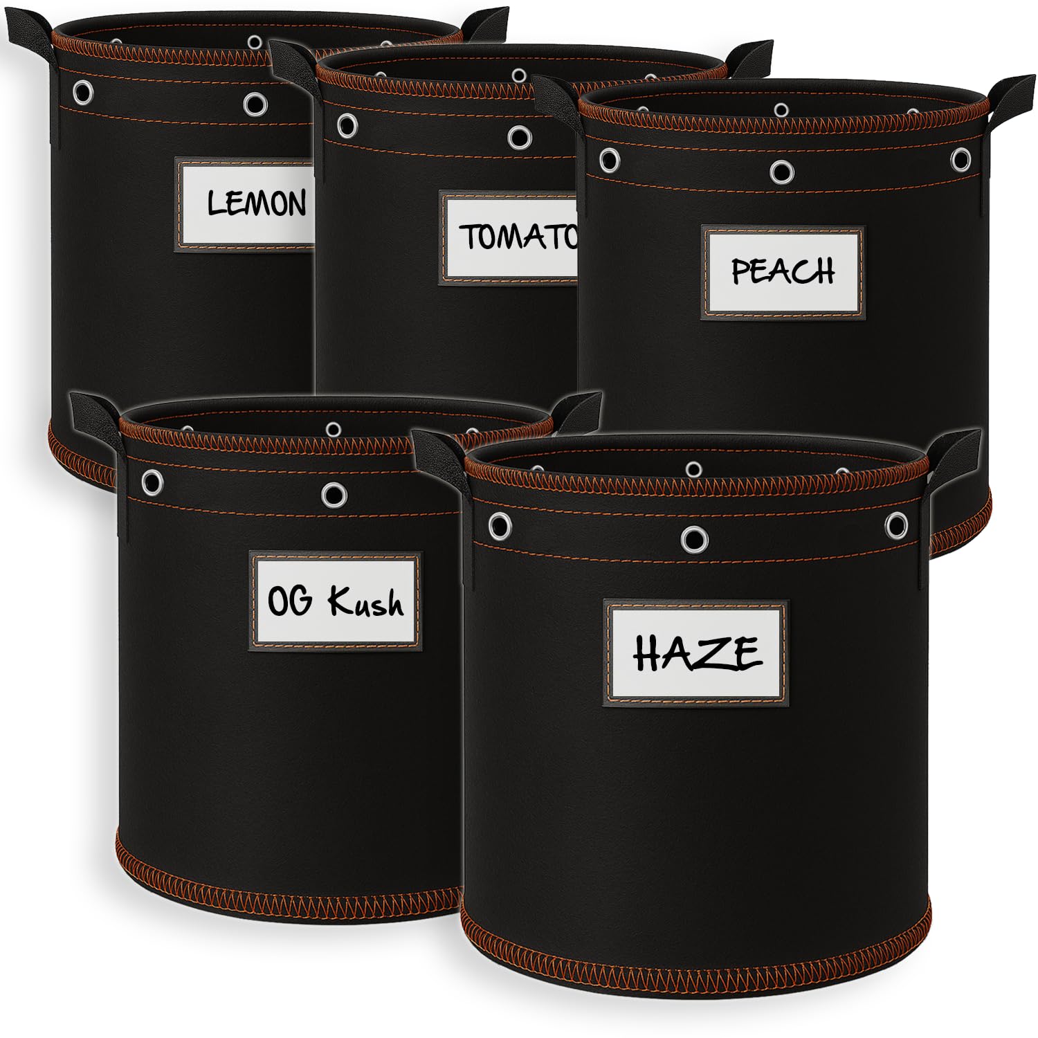 Growbags 15L V2 [Juego de 5] – Macetas de tela extra gruesas de 400 g/m² con ojales de latón para LST y bolsa de etiquetas resistente al agua | Saco de plantación de tela no tejida reutilizable