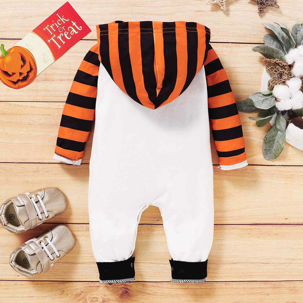 FYBITBO Baby Girl Boy My First Halloween Striped Onesie Romper Funny Pumpkin Jumpsuit Outfits Clothes for Newborn Infant (0-6 Months,happy halloween)