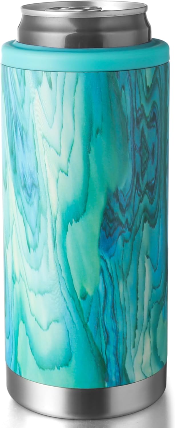 Skinny Can Cooler Double Wall Stainless Steel Insulated Beverage Sleeve 12 oz, for Slim Beer, Hard Seltzer and Energy Drinks, Slim Cans & Bottles(Green)