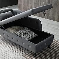 Vista 3 de Polibi Tumbona de almacenamiento de terciopelo de 60 pulgadas con 1 almohada y ribete de cabeza de clavo, tumbona larga multifuncional copetuda