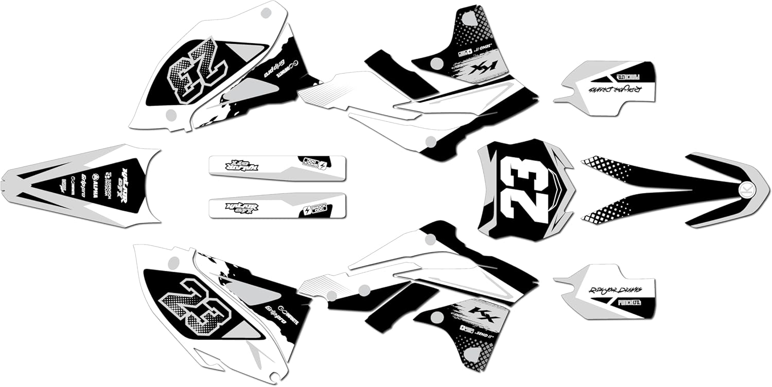 Graphics Kit for Kawasaki KX250F (2013-2016) Evader Series White 9 Mil-Dirt Bike Custom Racing Graphics Decals Stickers Kit, no-Plastics