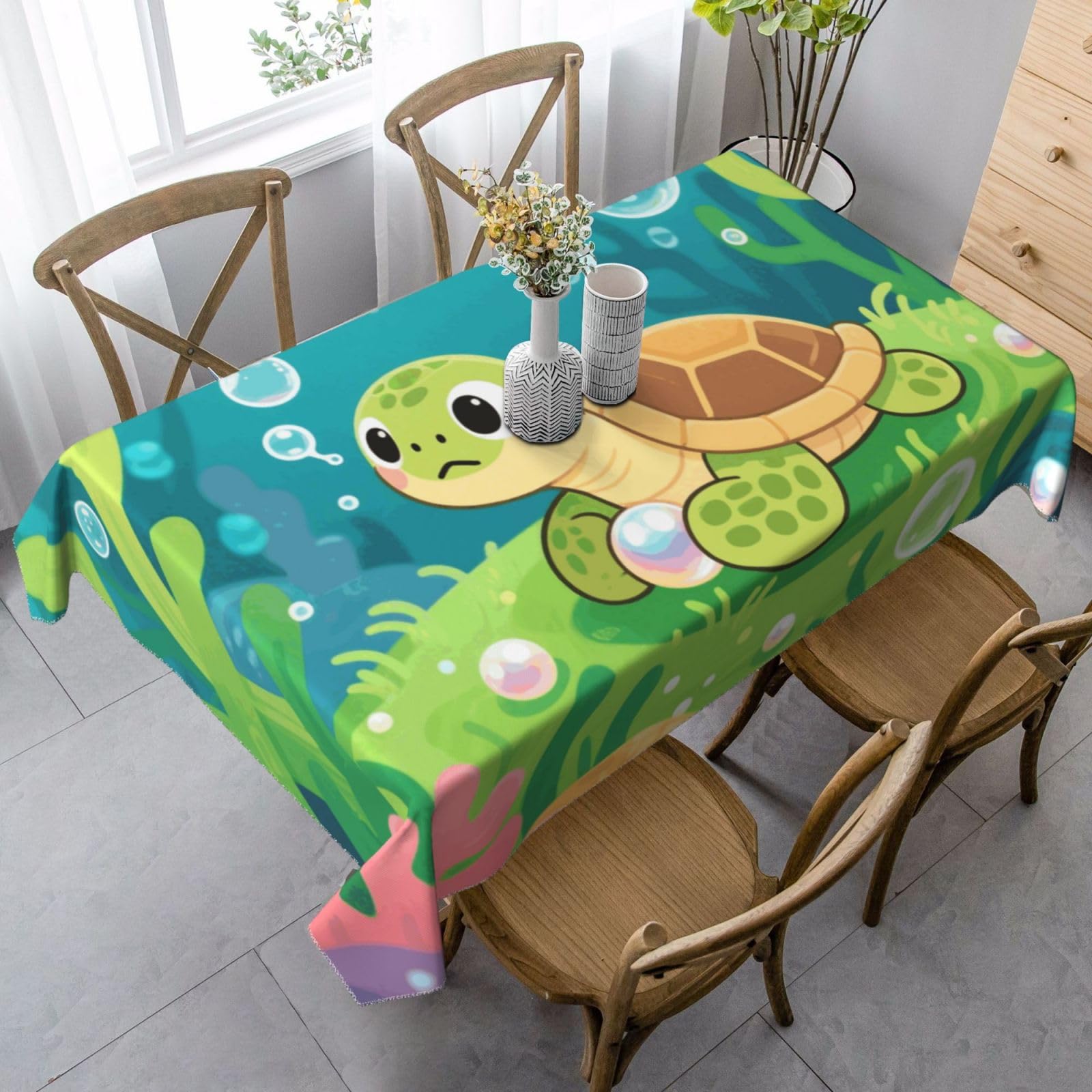 FekiLoot Cute Turtles Rectangle Tablecloth 35x55 Inch, Washable Reusable Farmhouse Table Cloths Wrinkle Free and Spillproof Kitchen Dinning Table Cover for Party Wedding Picnic Home Decor Tablecloths