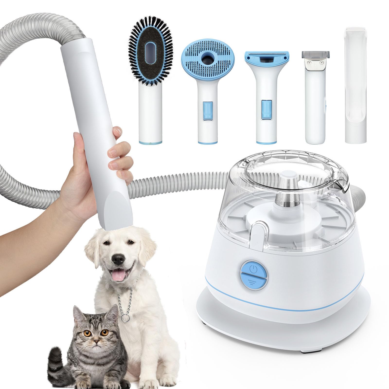 KIMOREPet Grooming Brush Set 5-in-1 Vacuum 99% Pet Hair Low Noise Not Easy to Block, for Cats and Dogs, with a Total of 5 Tools, Grooming Brush Shedding Brush Crevice Tools (White)