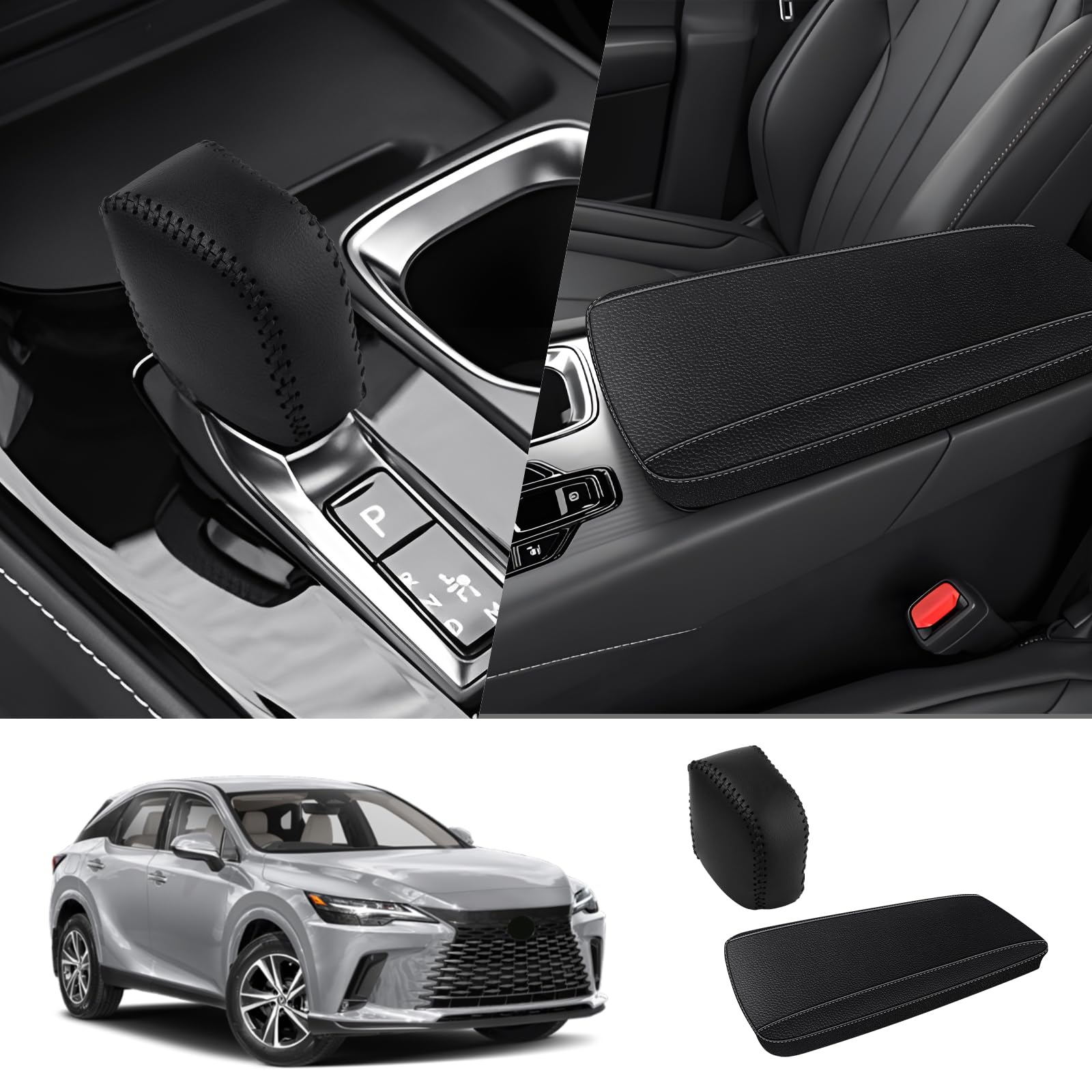 Autorder 2PCS Center Console Cover for 2023 2024 2025 Lexus RX350/RX350h/RX450h+/RX500h Accessories Gear Shift Knob Cover Anti-Scratch Leather Armrest Cover&Shift Knob Cover