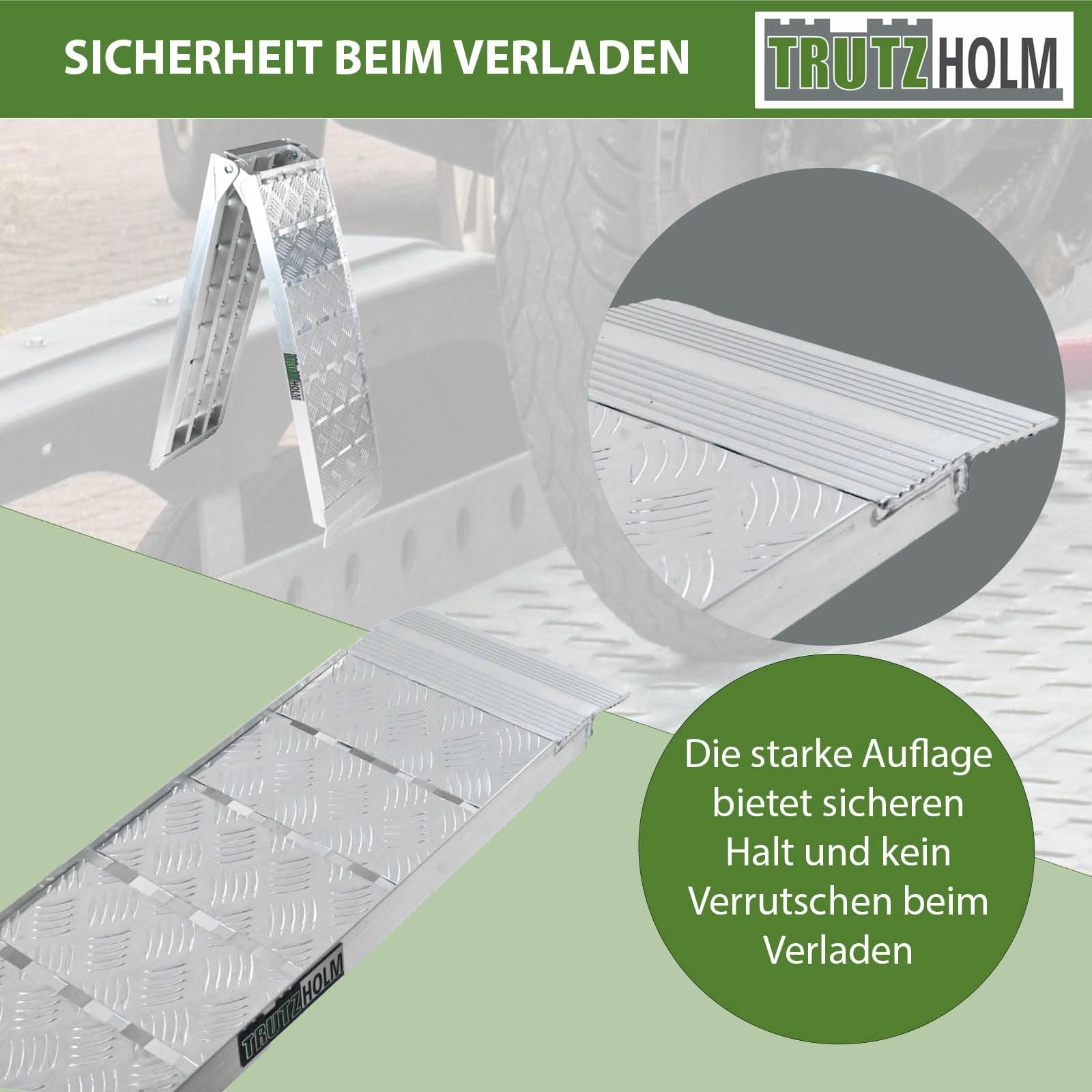 TRUTZHOLM 1x Alu Auffahrrampe klappbar 226 cm Traglast 680 kg grau Motorradrampe Verladerampe für Motorrad, Quad, ATV, Rasenmähertrecker Heavy Duty, extrem leicht