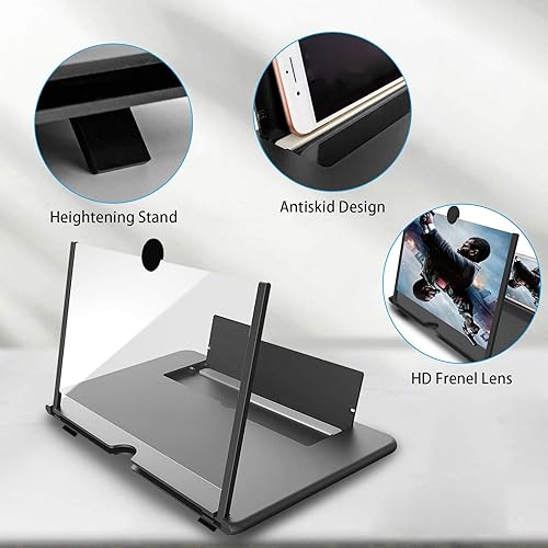 Miniatura 4 de Lupa de pantalla de 14 pulgadas para teléfono celular, lupa 3D, amplificadora de pantalla para películas, videos, lectura, juegos con soporte