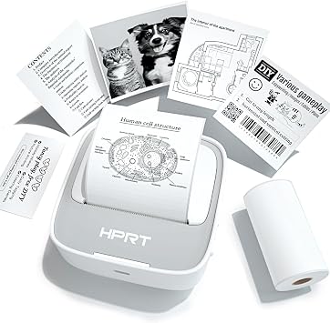 HPRT Mini Printer Sticker Maker with 1 Rolls Paper, Bluetooth Portable Thermal Printer, Print Pods Printer for Pictures, Study Notes, Kids DIY Creation, Memo, List, Compatible with Phone