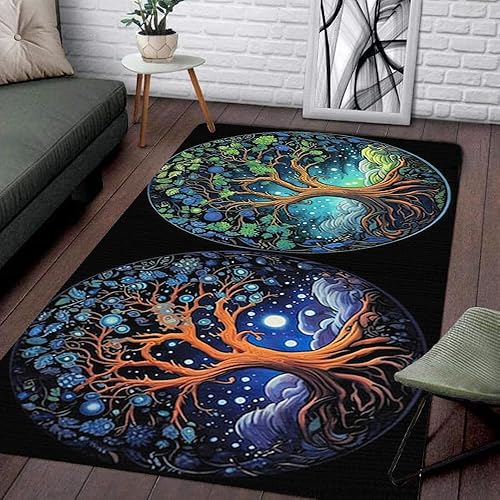 Alfombra de árbol de la vida celta, alfombra artística con patrón de 2 árboles, alfombra de árbol para guardería, pasillo, dormitorio, habitación de