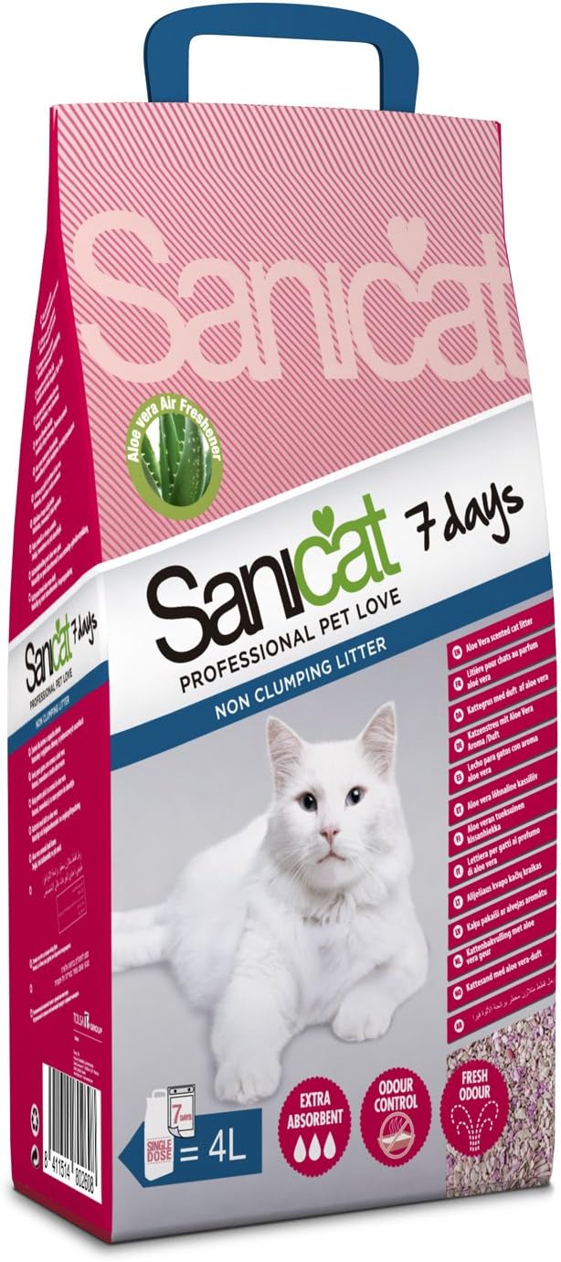 Sanicat Aloe Vera 7 Days Cat Litter 4ltr (Pack of 4)