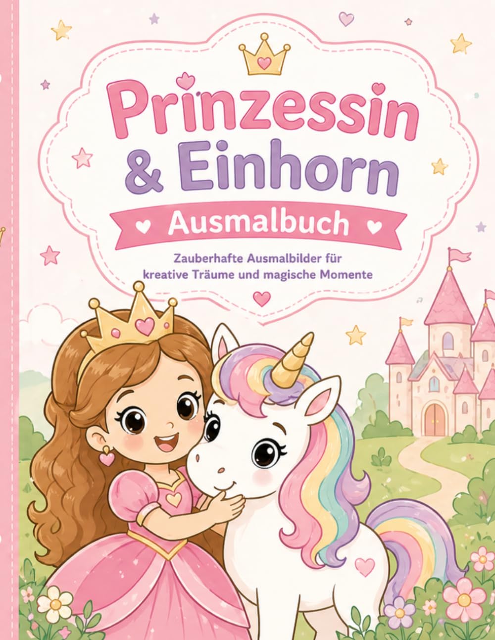 Prinzessin & Einhorn Ausmalbuch für Kinder ab 4 Jahren: 30 einfache Ausmalbilder mit großen Motiven – Einhörner, Prinzessinnen und süße Tiere