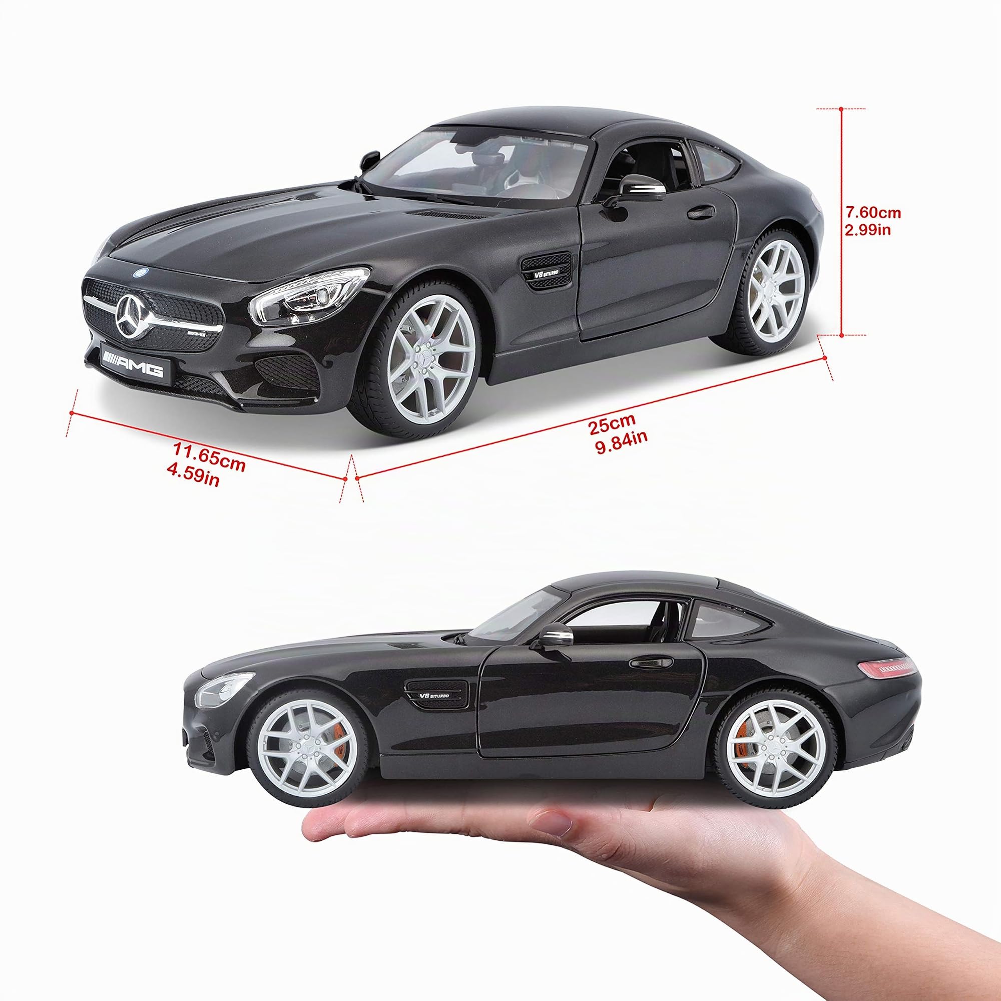 MAISTO Mercedes AMG GT Special Edition, schwarz, Modellauto 1:18, Originalgetreues Sammlerauto Spielzeugauto mit beweglichen Türen & Haube, ab 3 Jahren (531398)