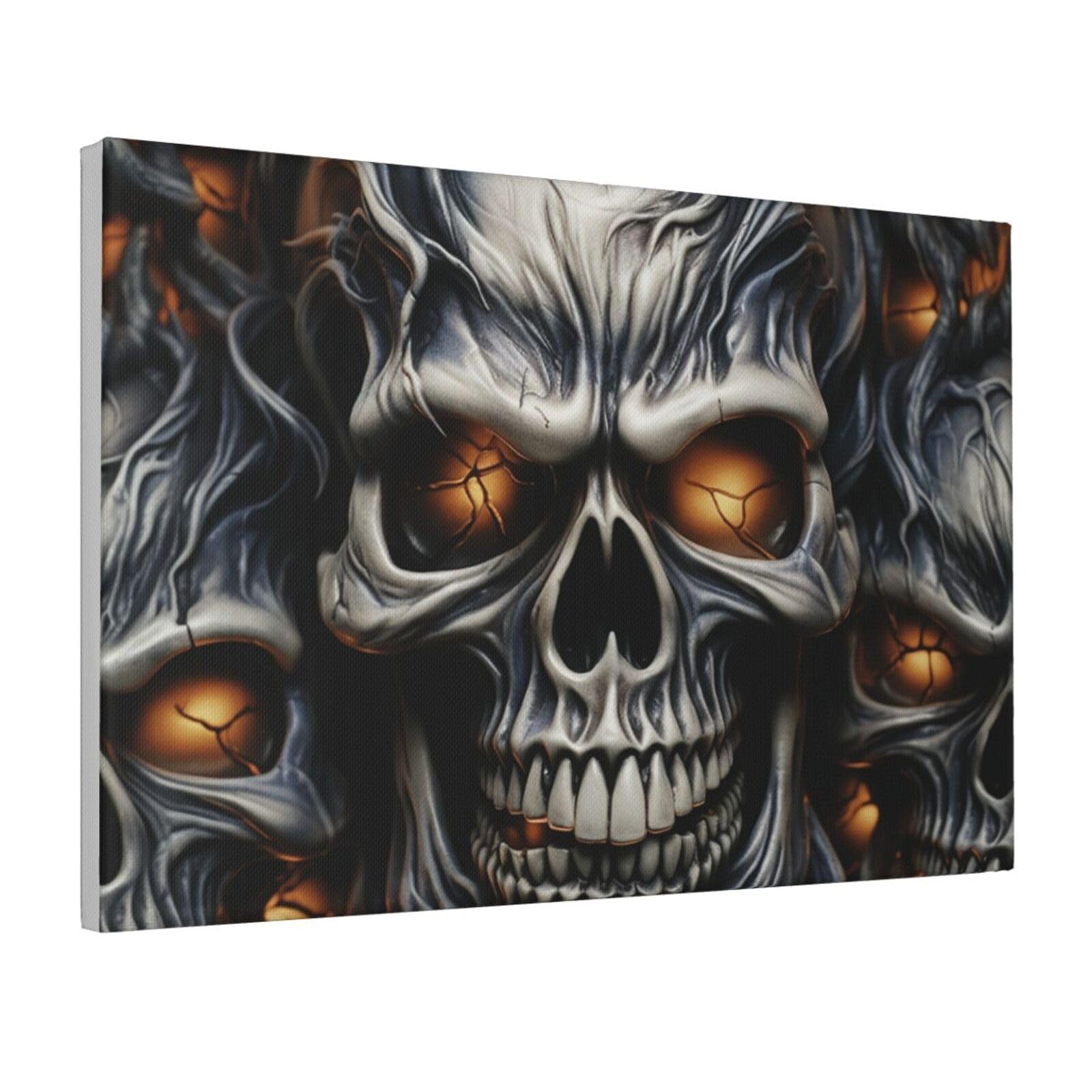Framed Wall Art for Living Room Art Work, Cool Evil Skull Picture Prints Modern Office Wall Paintings Poster Aesthetic Wall Decorations for Home Decor Ready To Hang 8"x12"