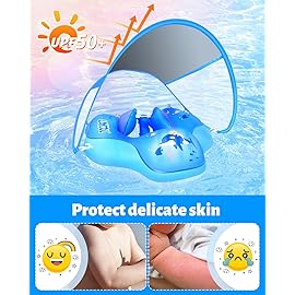 LAYCOL Baby Swimming Float Inflatable Baby Pool Float Ring with Sun Protection Canopy,add Tail no flip Over for Age of 3-36 Months