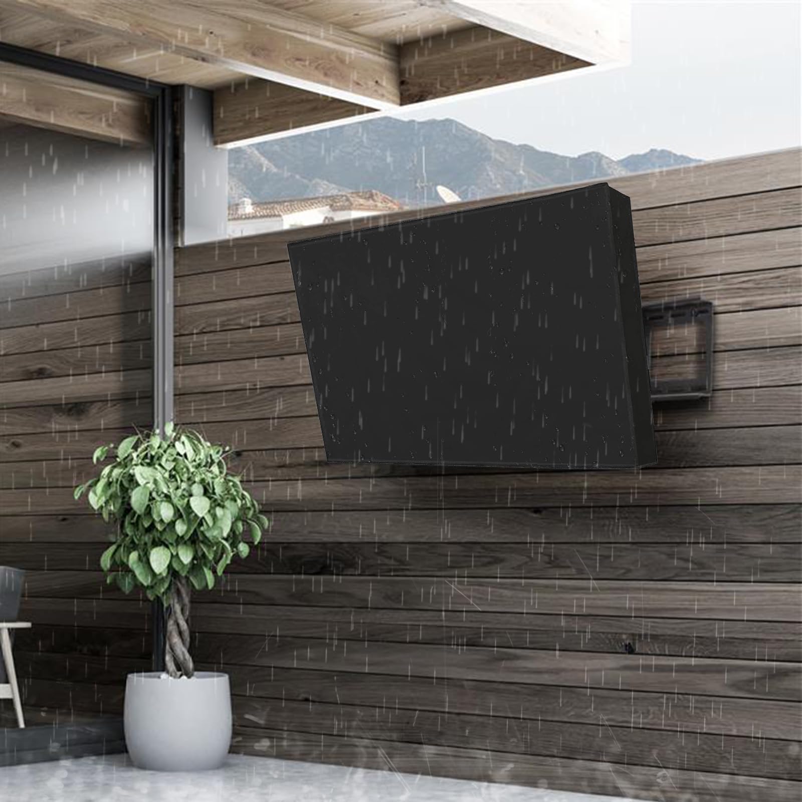 nonmon Funda para TV Exterior 46-48 Pulgadas, Cubierta 600D Oxford con Revestimiento de PU y Bolsillo para Control Remoto, Protector de pantalla Resistente al Agua y al Polvo - Negro