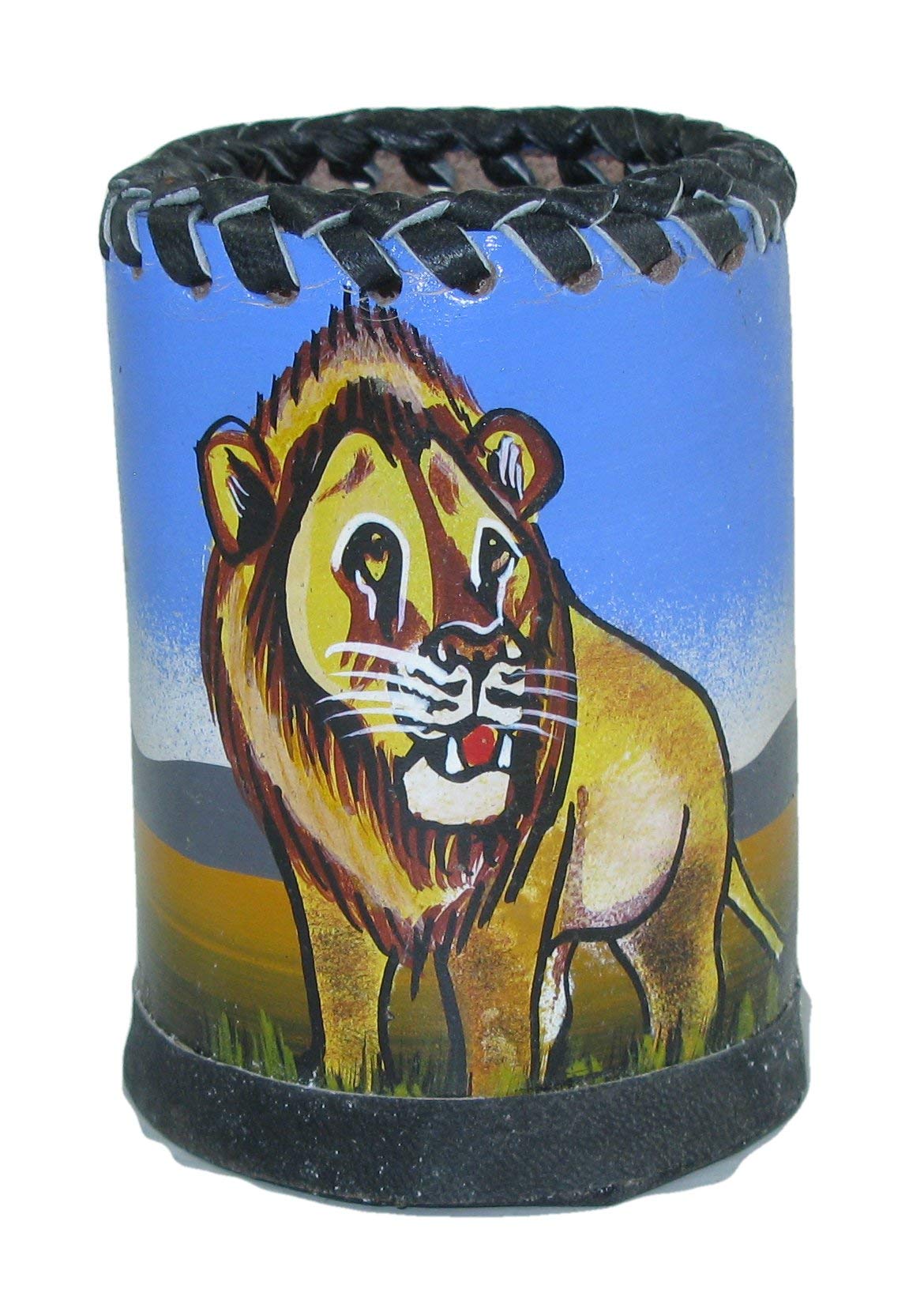 African Wildlife Genuine Leather Pencil Pot Hand Made in Africa- Lion Design